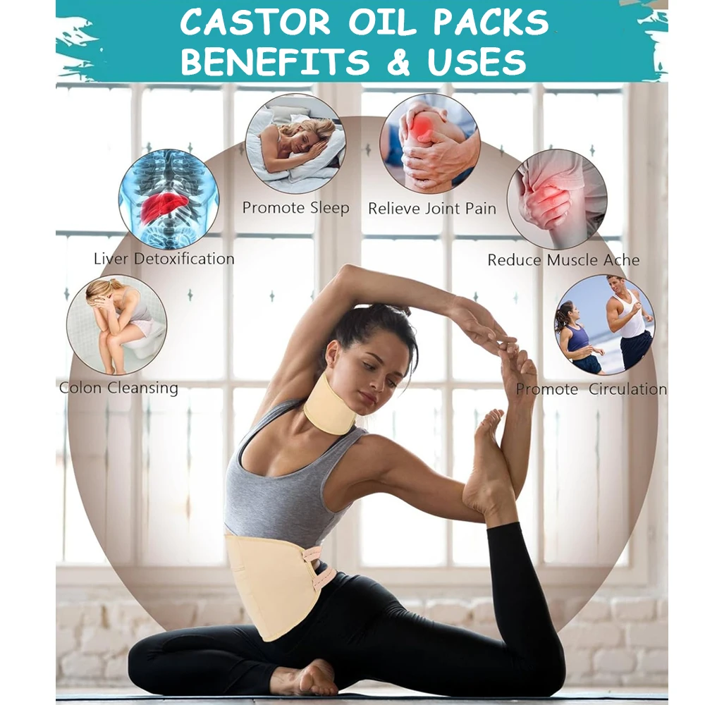 100% Pure Organic Cold Pressed Castor Oil with Reusable Pack Wrap Kit Organic Cotton Black Castor Oil for Body Health Massage
