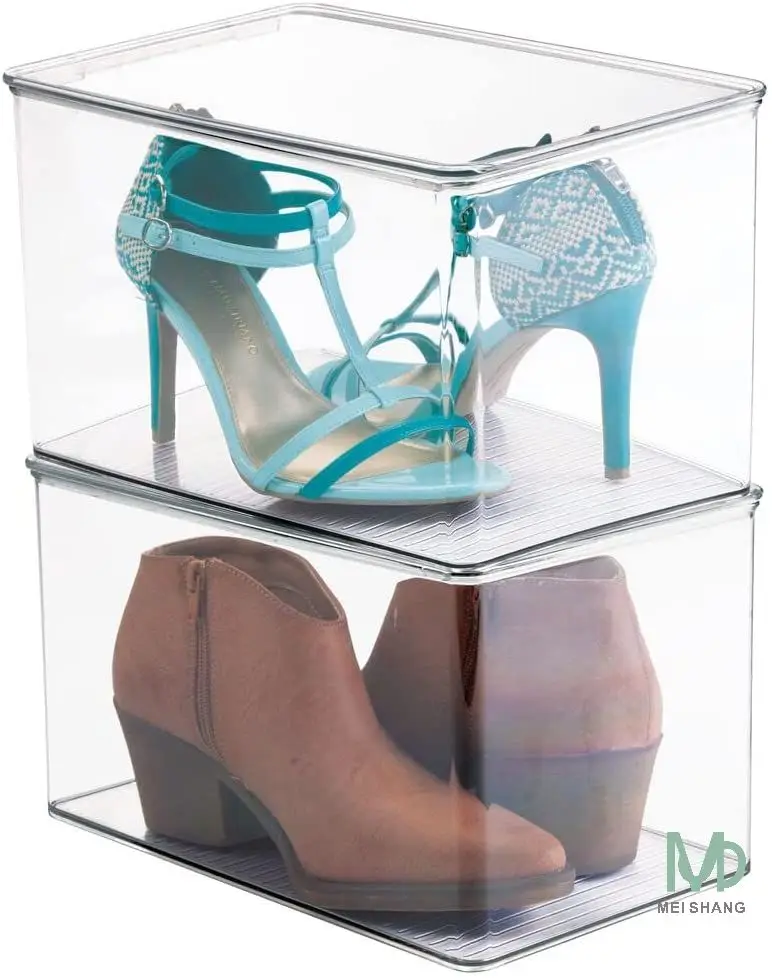 Shoes Stackable Closet Plastic Storage Box with Lid
