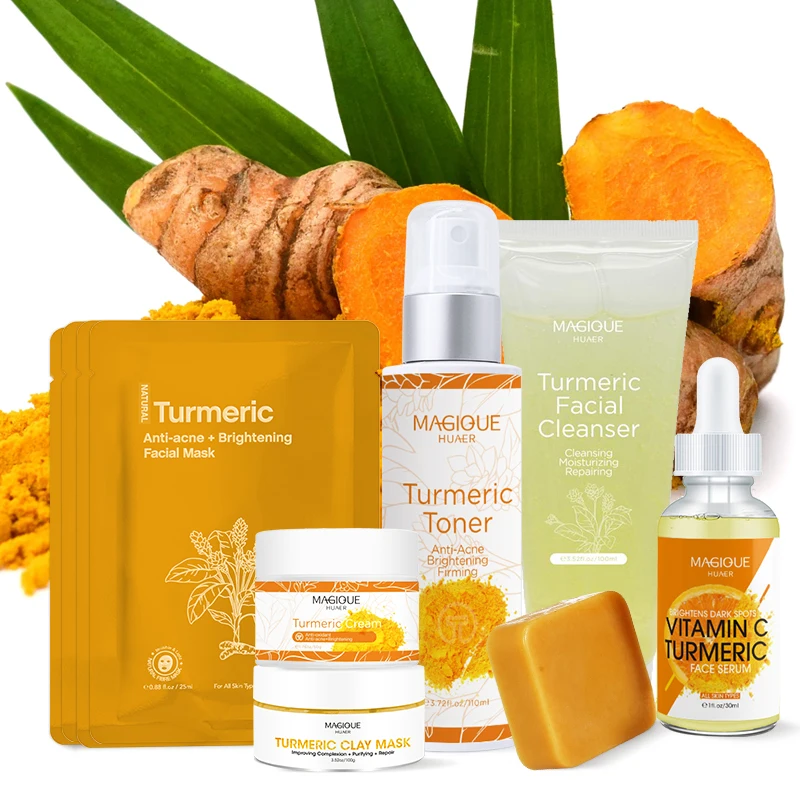 Korean Beauty Tumeric Facial Kit Acne Treatment Vitamin C Brightening Lightening Cream Turmeric Skin Care Set
