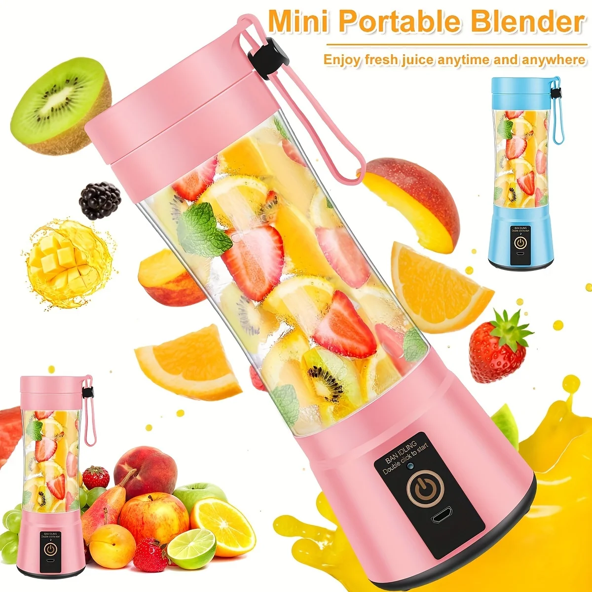 Portable 6 blades Usb Rechargeable Blender cup portable juicer Home Use Fruit Ice Smoothie blender mini juicer blender