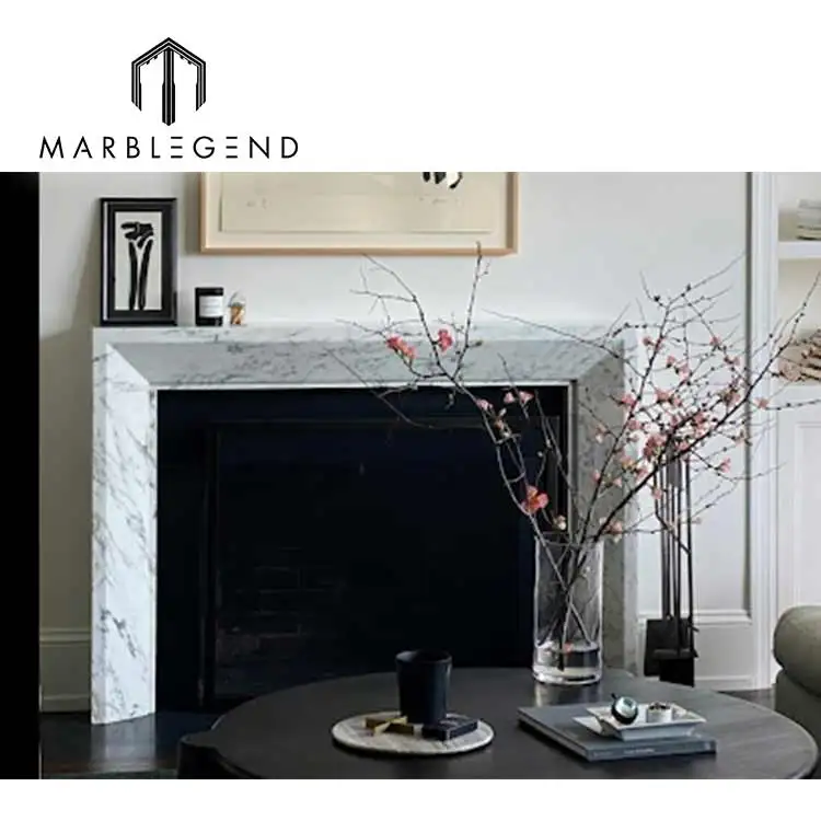 Custom Italian statuary marble mantle hand carved carerra white marble fireplace surround