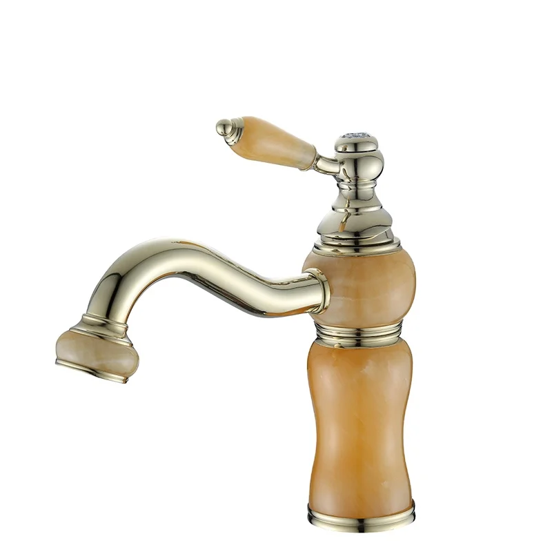 Natural Marble Golden Plated Stone Handle Basin Tap Faucet