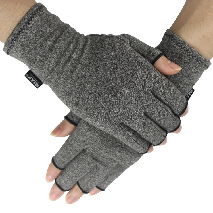 Factory Wholesale Breathable Custom Relieve Pain Joints Half Finger Cotton Grey Hands Anti Compression Arthritis Gloves