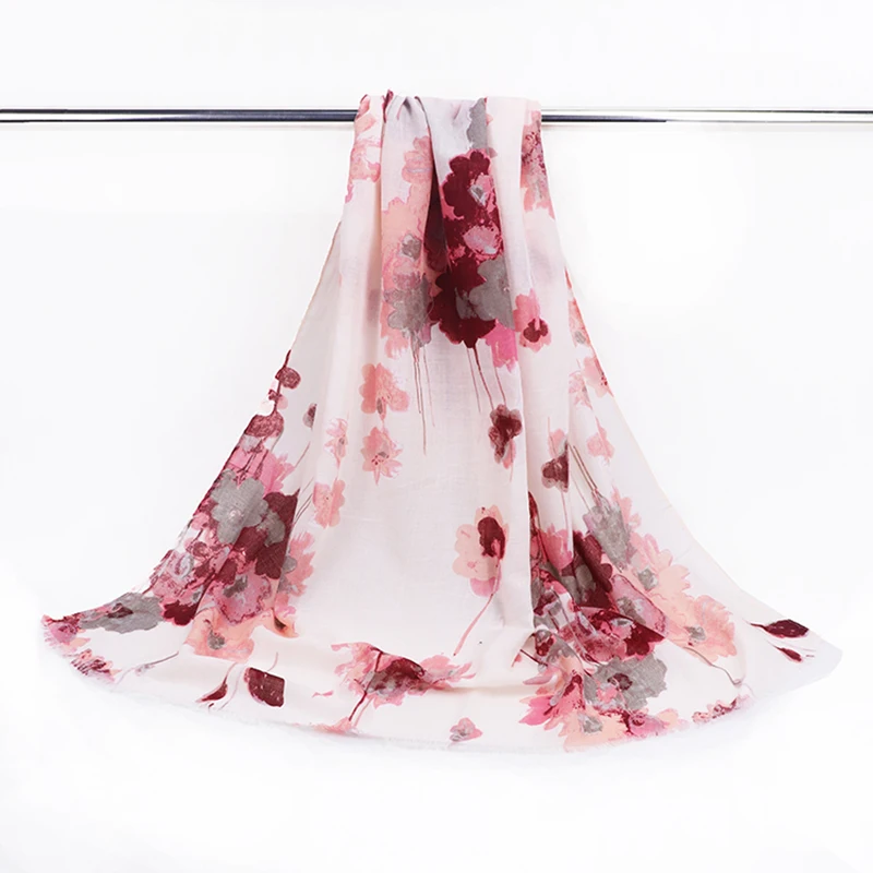 
polyester voile neckerchief twill spring floral print long scarf custom patchwork crinkle shawl chiffon scarves 