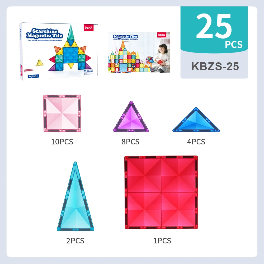 25pcs DIY Diamond Shape Starshine ABS Plastic Magnetic Tiles Kids Magnetic 3D Building Blocks Sets Creative Toys For Kids Gift