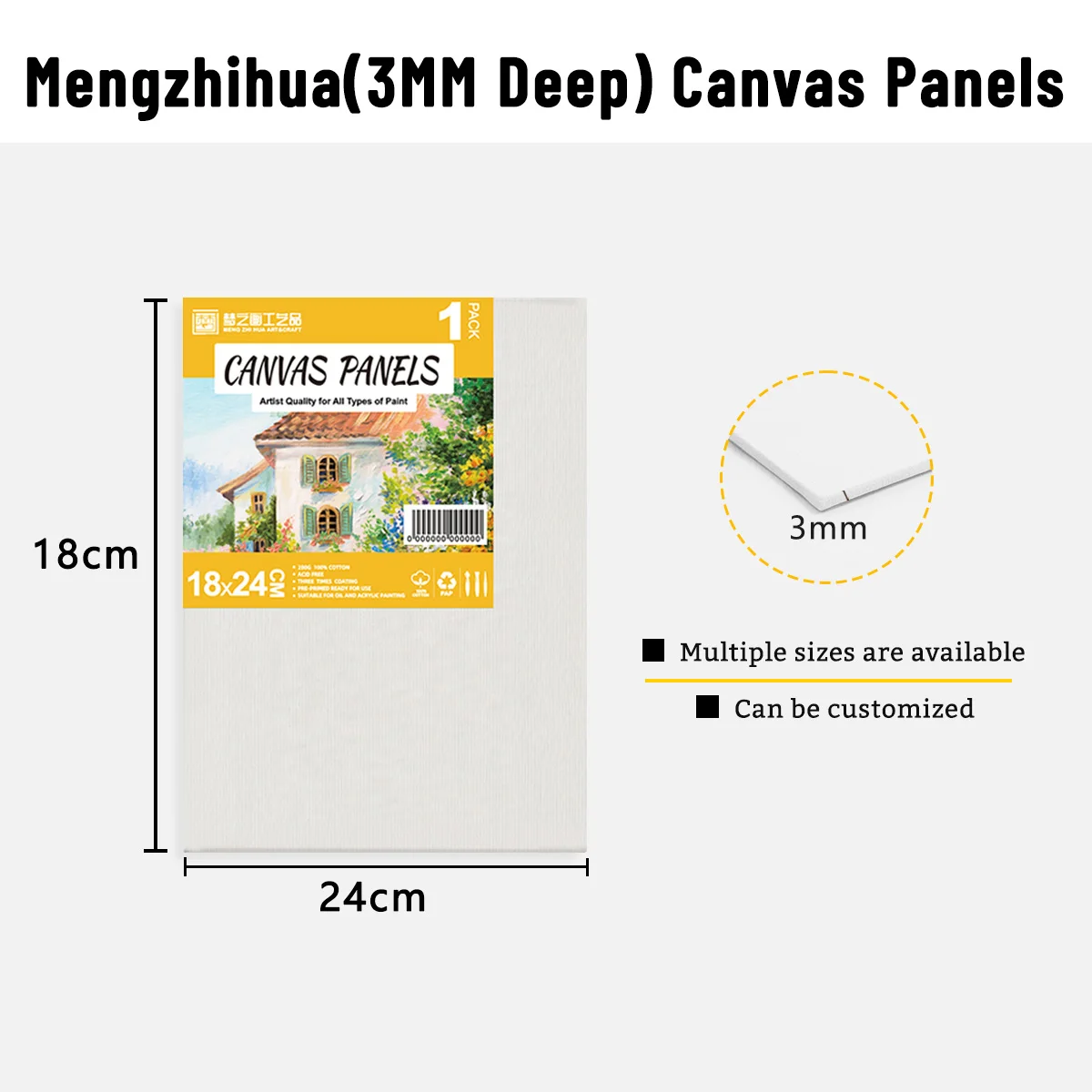 18X24CM Canvas for Painting, Professional  Artist Triple-Primer Blank White Flat Canvas, Canvas Boards for Acrylics Painting,Oil
