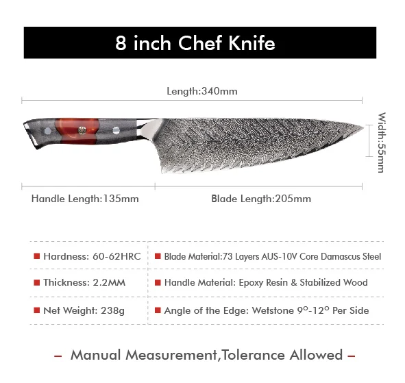 Custom Logo Wooden Handle Knife Professional 67layers VG10 Steel Super Core Damascus Chef Knife with Wooden Handle