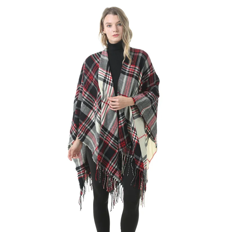 Fashion Classic Fringed Scarf Autumn Grid Blankets Scarves Tassel Thick Shawl Cape Pashminas Winter Check Wraps Plaid Poncho