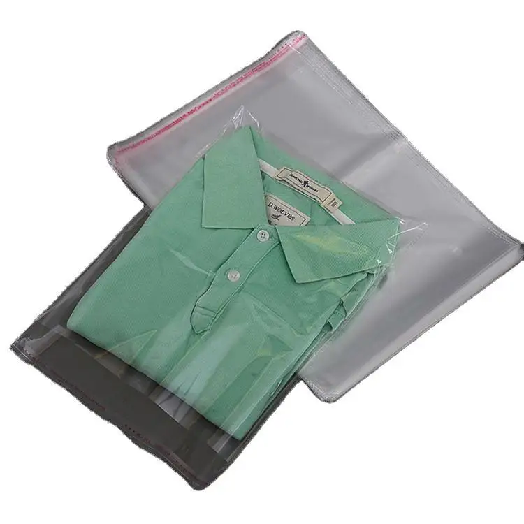 Custom plastic shirt bag with clear and self sealing adhesive clear plastic opp bags for clothing packaging