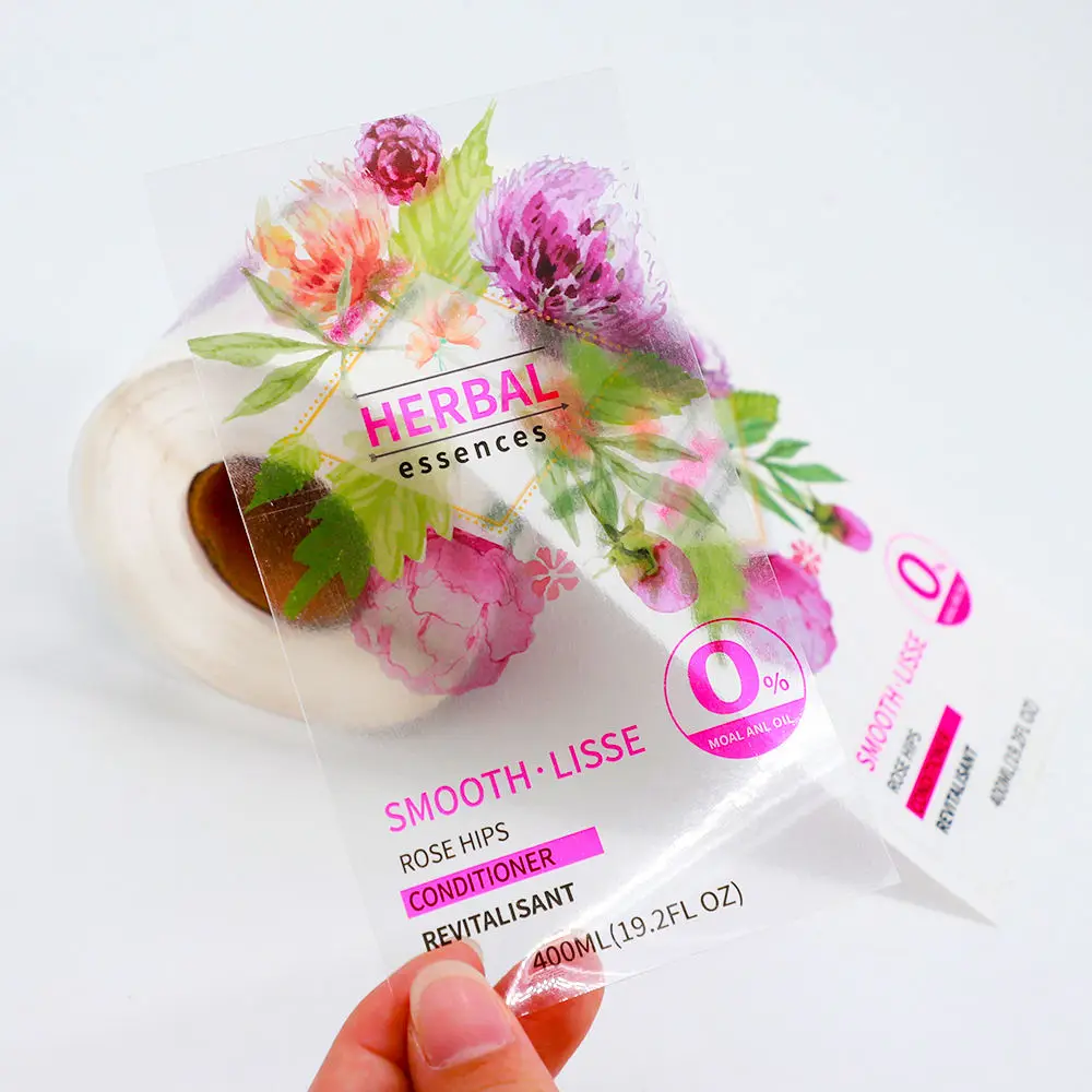 Custom Waterproof Transparent BOPP Vinyl White Silk Screen Printed Clear Stickers Labels For Cosmetic Shampoo Bottles Packaging