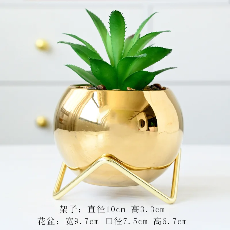 Wholesale Sublimation Blank Coated Custom Succulent Planter Ceramic Flower Planter Pot with iron Tray Desk Flowerpot in Bulk