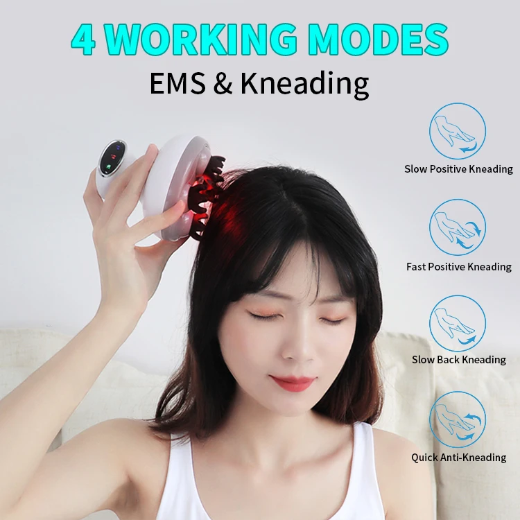 Electric Cordless Home Use Head Massage Sclap Massager Realx With Kneading Red Light Automatic Relax