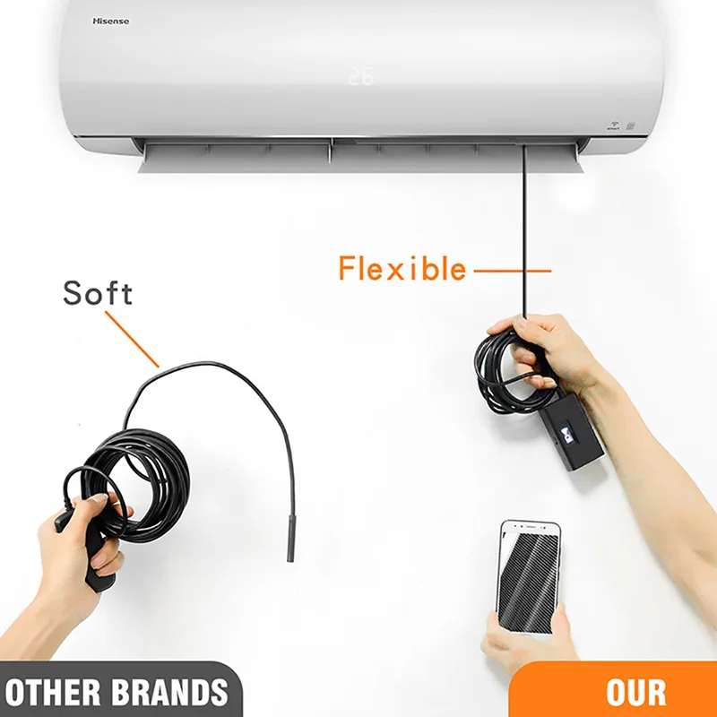 Upgrade 5.0MP HD WiFi Borescope Semi-Rigid Snake Inspection Camera with Auto Focus 6X Zoom for Android
