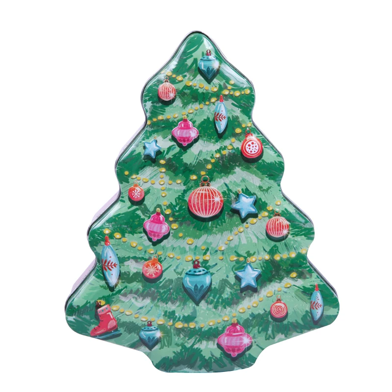 Fashion Christmas Gift Box Tins Christmas Tree Shaped Metal Tin Box Candy Tin Box House