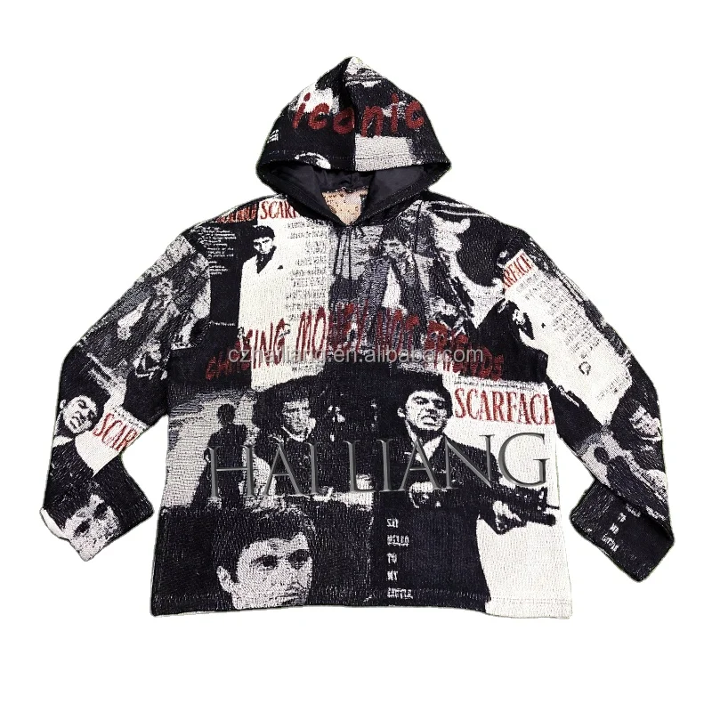 Custom design woven hoodie tapesty sweater Heavyweight Plus Size anime clothing custom tapestry hoodie