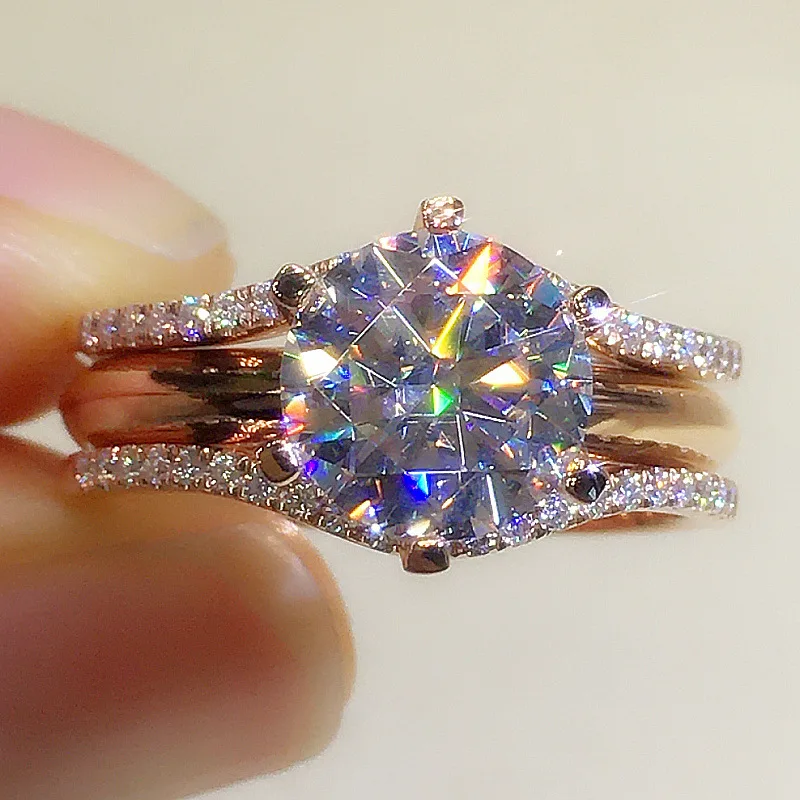 Fashion Ring Jewelry Women Big Round cut Diamond Cz Zirconia Engagement Ring Rose Gold Plated Wedding Rings