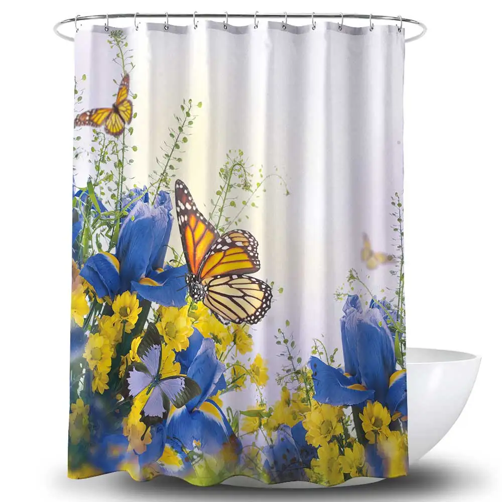 Amazon 3D Shower Curtain Liner Mildew Resistant Anti- Bacterial Polyester PVC Hook ,shower Curtain Strap The Public Multi-color