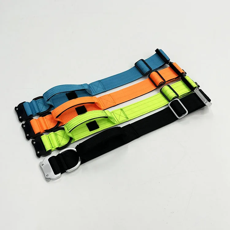 Heavy Duty Nylon Large Combat Dog Collars   Handle and Neoprene Padded with Lighter Metal Buckle