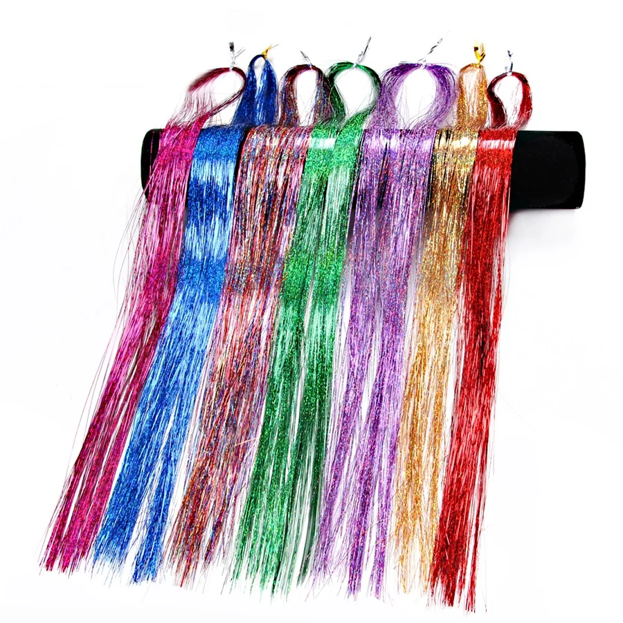 35.5 Inch Sparkle Fairy Tinsel  Hair Strands Shiny Party Highlights Synthetic Tinsel Hair Extensions Glitter Hair Tinsel