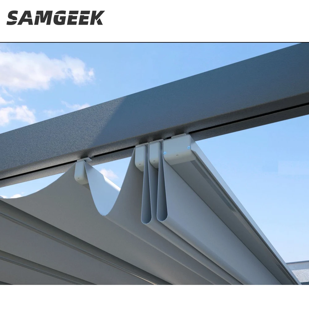 Sun Shading Canopy Motorized Retractable  Roof PVC fabric Pergola Awning Outdoor Opening Gazebo