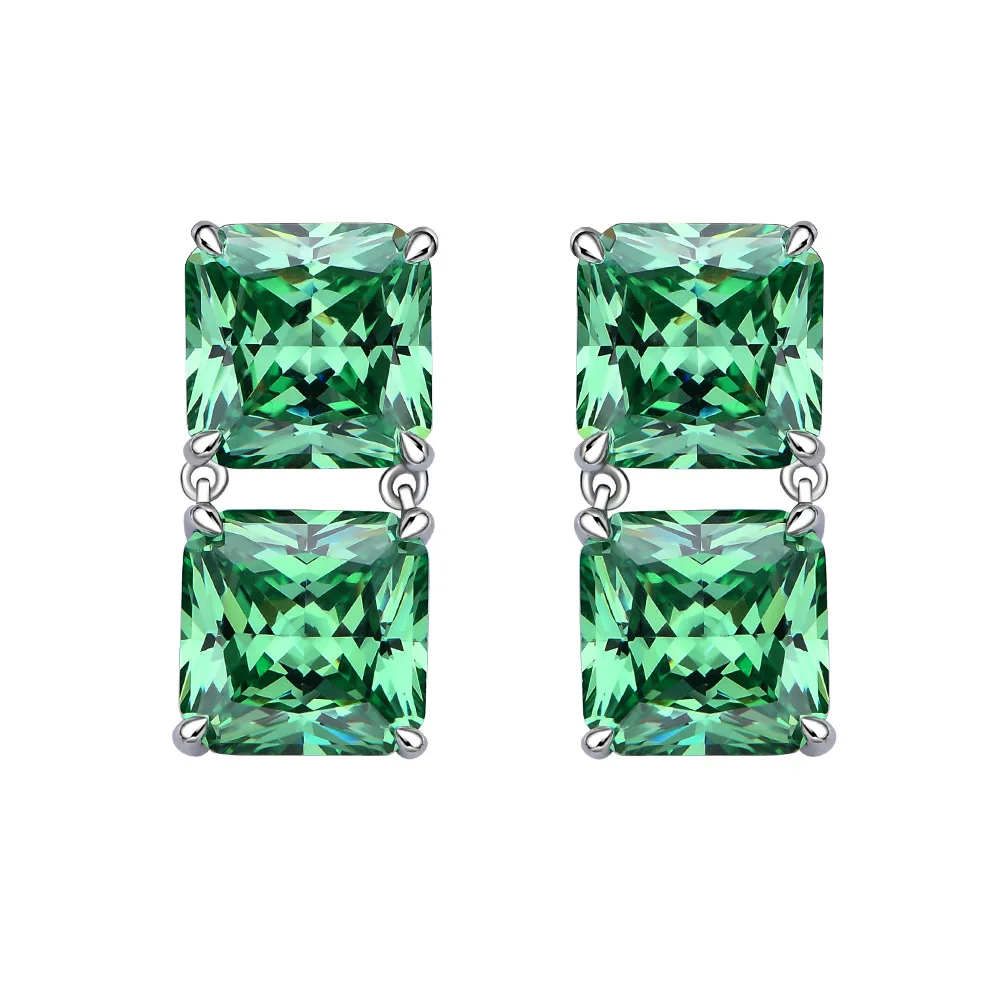 8ct chamfered square grain 10 * 10mm ice flower cut high carbon diamond earrings for women S925 pure silver ear jewelry
