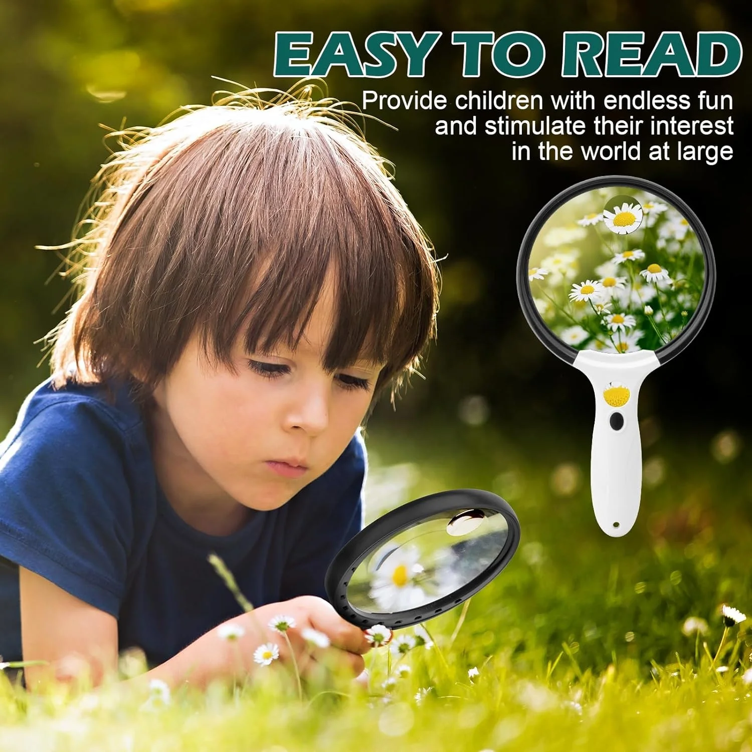 Large Magnifying Glass with Light, 10X 25X 45X Handheld Illuminated Magnifier with 3 Light Modes, 12 LED Lights for Reading