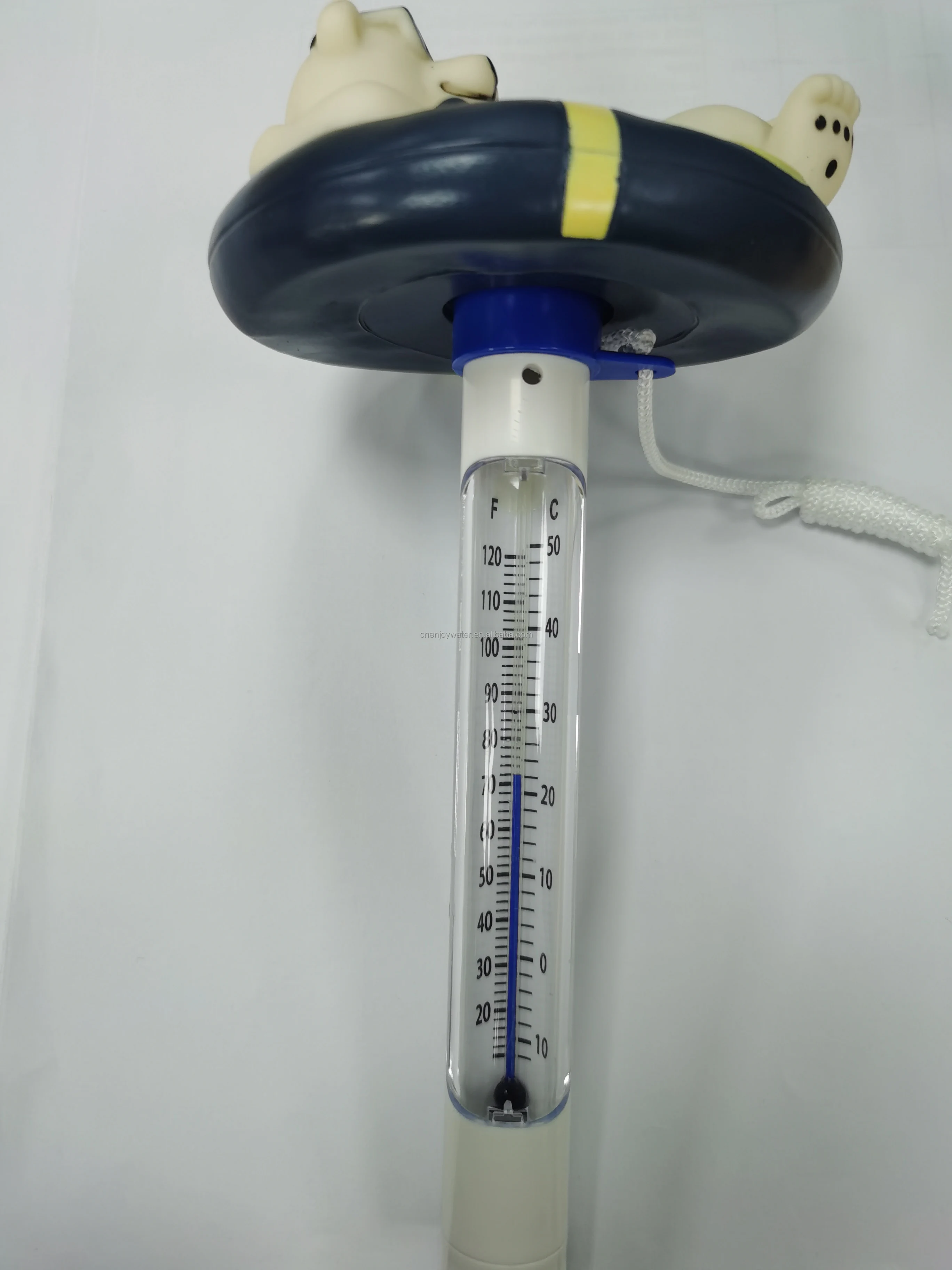 Pool floating thermometer with cartoon polar bear animal shape with string for ice tub cold plunge and swimming pool