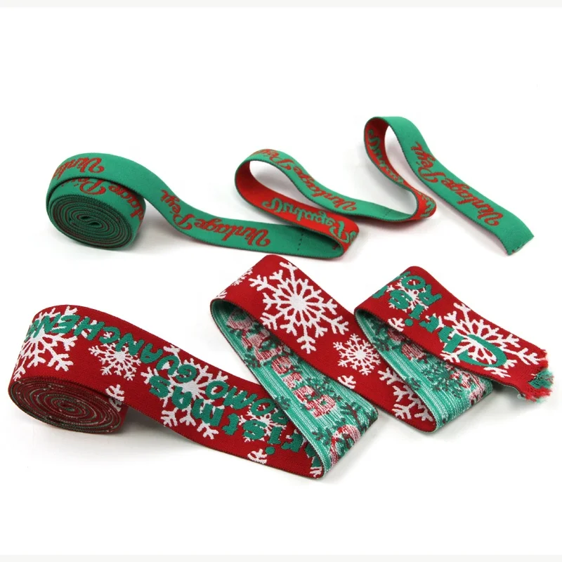 Jacquard Xmas Tree Deer Santa Claus Snowman Polyester Webbing Christmas Decorate Elastic Band For Garment Underwear Waistband
