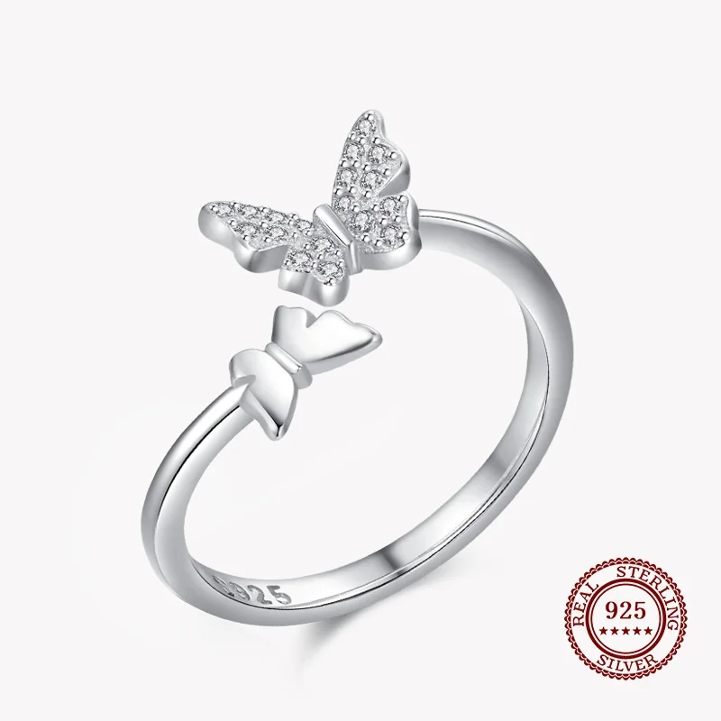 S925 silver three-dimensional double butterfly ring female European and American fashion open index finger ring ins net red cool