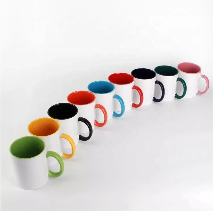 11oz wholesale cheap ceramic color inside coffee mug inner color mug for print picture and logo