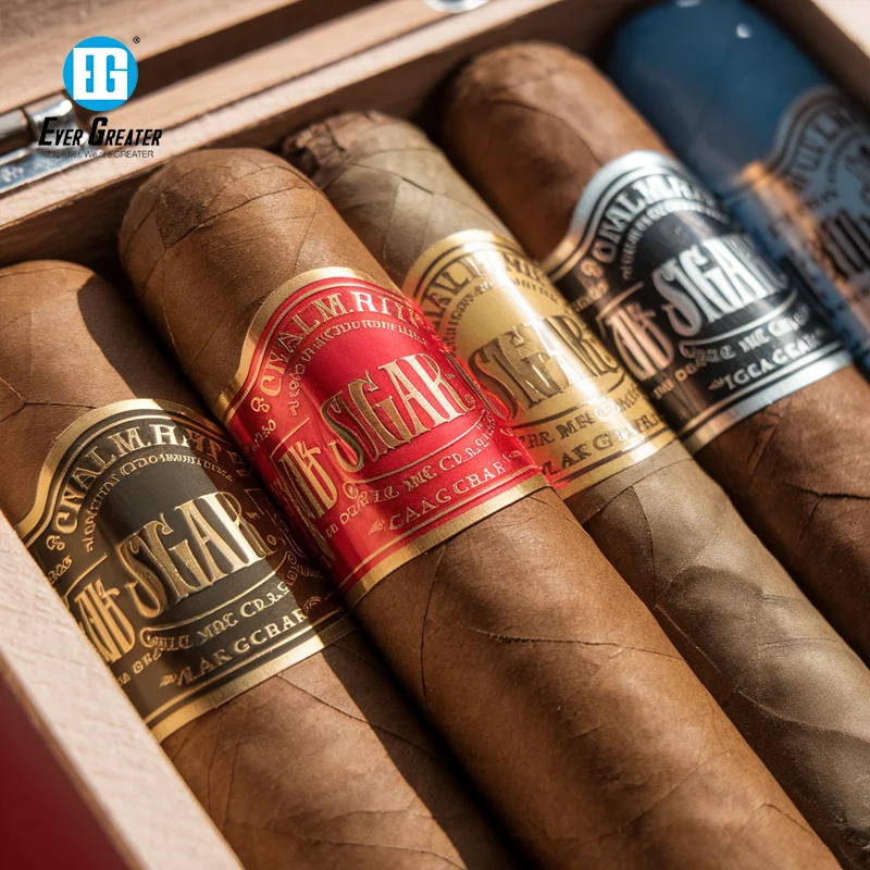 Private Custom Waterproof Vinyl Cigar Stickers with Gold Foil Cigar Labels