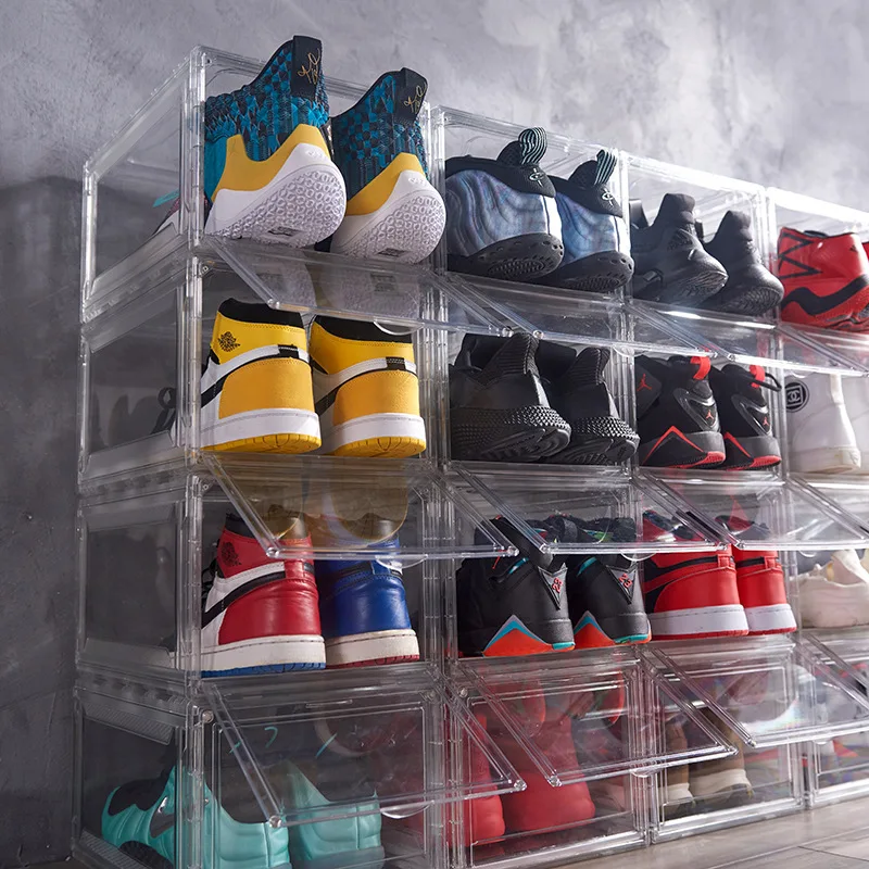 Custom LOGO Transparent plastic sports shoes storage box shoes storage rack organizer