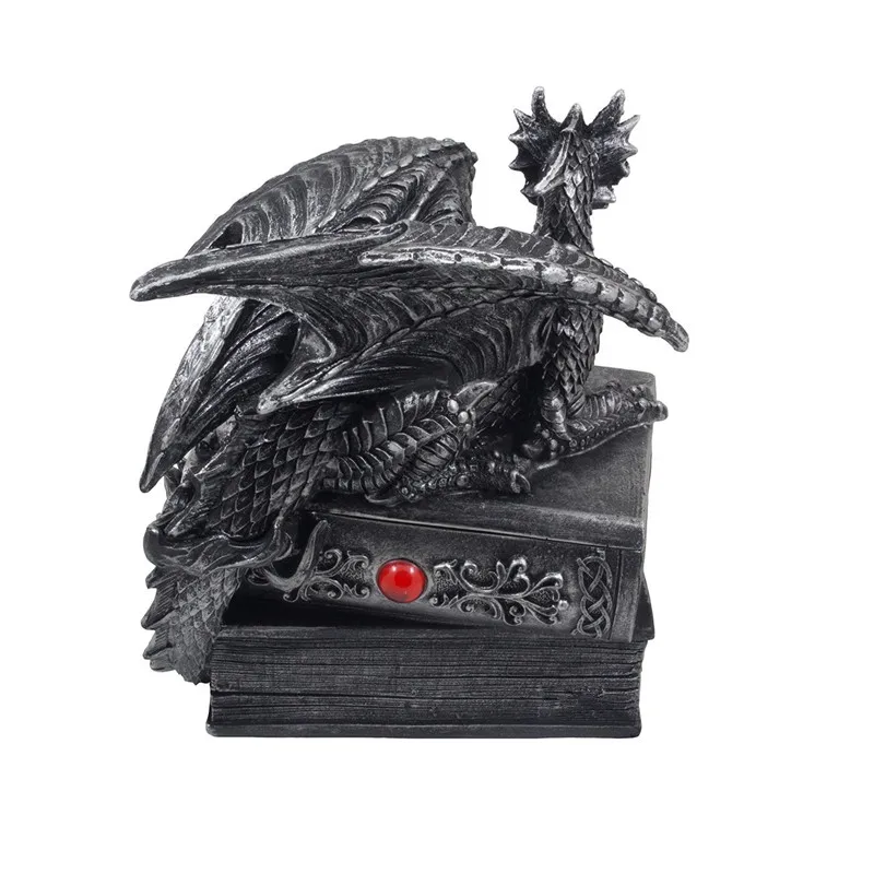 
Mythical Guardian Dragon Trinket Box Statue with Hidden Book Storage Compartment Gothic Home Decor Jewelry Boxes Magical Fantasy 