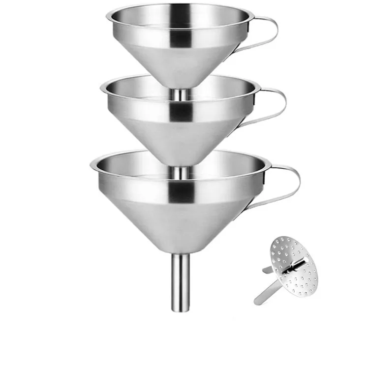 3 шт. набор кухонных воронок из нержавеющей стали с ручкой и съемным фильтром