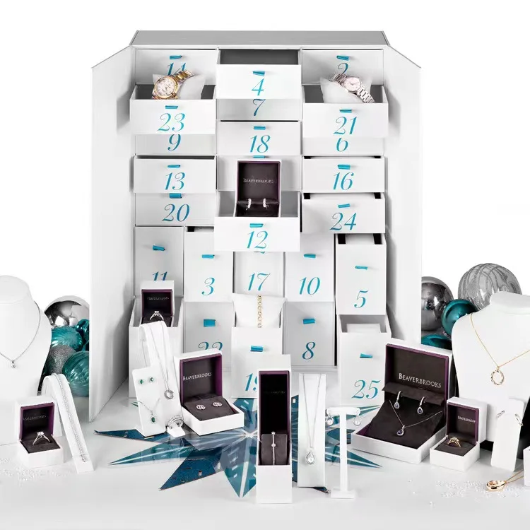 Luxury Cardboard Christmas Gift Advent Calendar Box Jewelry Cosmetic Box Two Doors 24 Days Advent Calendar Box Wholesale