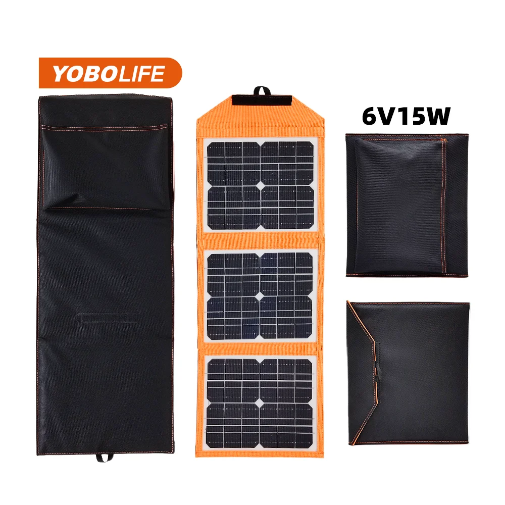 YOBOLIFE High Conversion Foldable Solar Panel 15W Waterproof Flexible Solar Panels USB Port Charger Outdoor solar generation