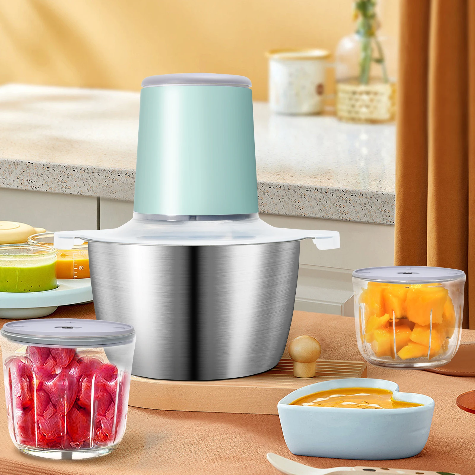 USB Electric meat grinders  Food Chopper Stainless Steel 2L Food Processors Meat Blender for Meat, Vegetables, Fruits and Nuts