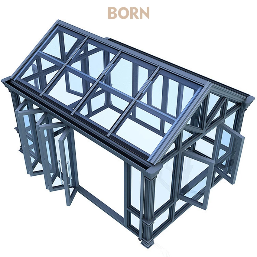 10x13 Hard top Pavilion Double Room PC Roof Canopy Outdoor Aluminum Frame Permanent Metal Pavilion with Net and Curtain