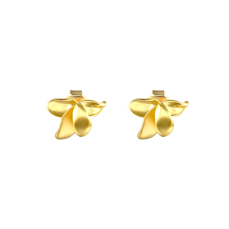 Fashion Minimalist Jewellery 925 Silver Jewelry Flower Petals Gold Plated Plain Stud Earrings Silver Flower Earring