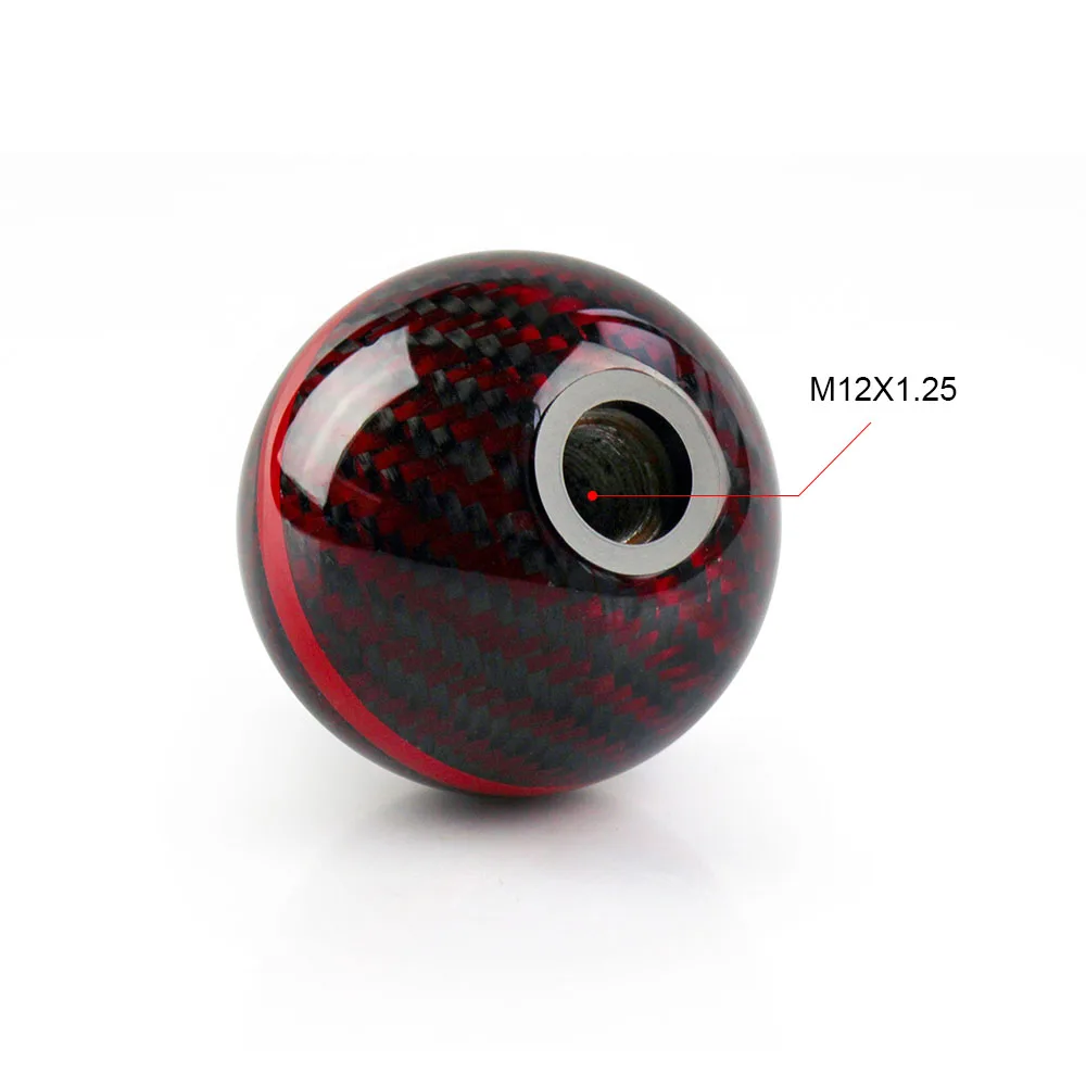 High Quality Universal Weighted JDM Real Carbon Fiber Gear Manual 5 Speed Aluminum Alloy Ball Shape Red Side Car Shift Knob