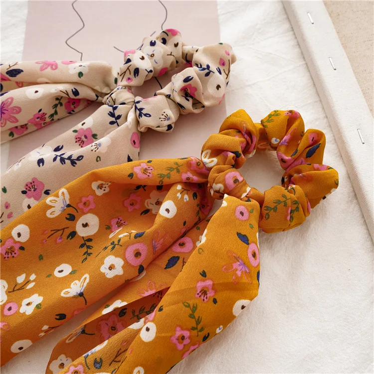 Hot Sale Women Floral Hair Scrunchie Bows Ponytail Holder Elastic Hairband Bow Knot Scrunchy Girls Hair Ties Hair Accessories