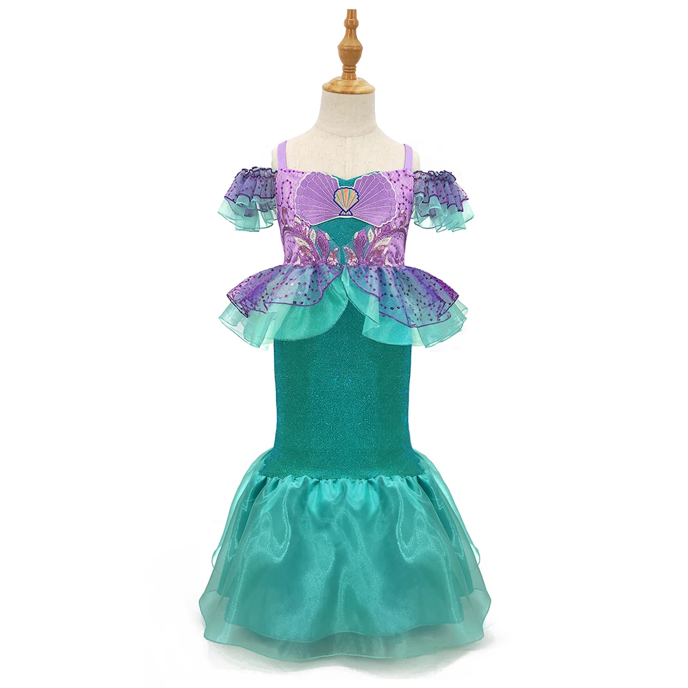 Halloween Infant Girls Princess Ariel Dress Little Mermaid Costume Baby Green Ruffle Cute Frocks Fancy Ariel Dress for Children