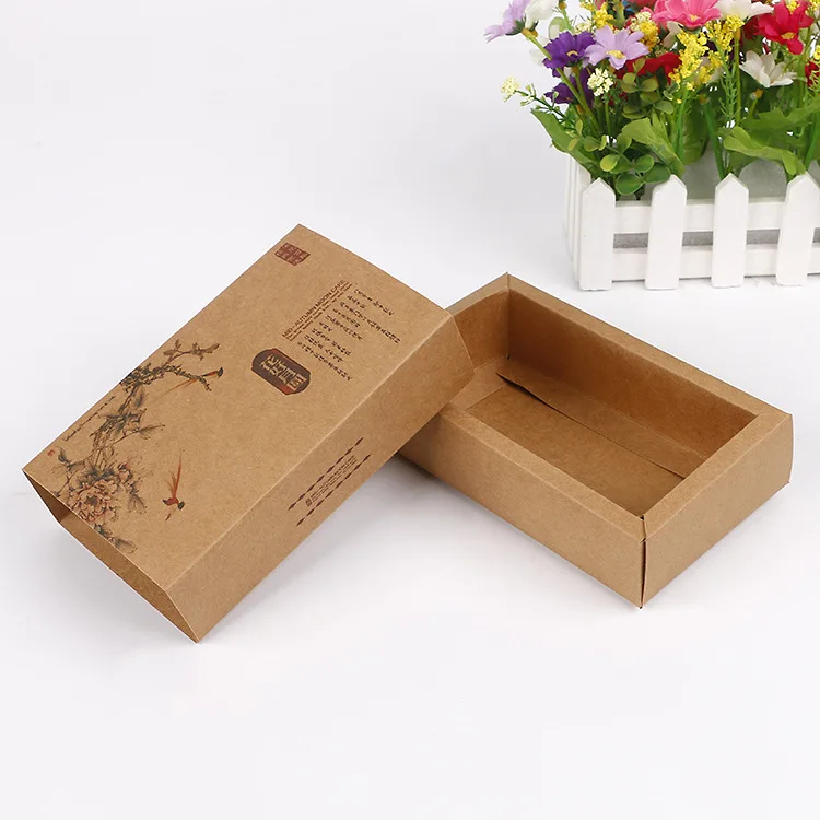 Custom logo design printed Biodegradable brown kraft paper packaging box towel retail sliding drawer packing boxes