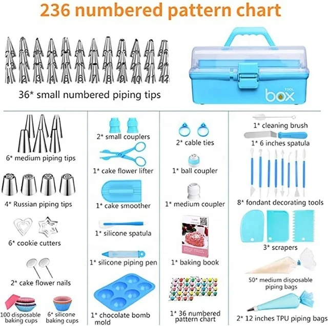 236pcs Cake Tools Kit With Box Decorating Icing Piping Nozzles Set Pastry Bags Spatula Muffin Cupcake Mold Baking Supplies