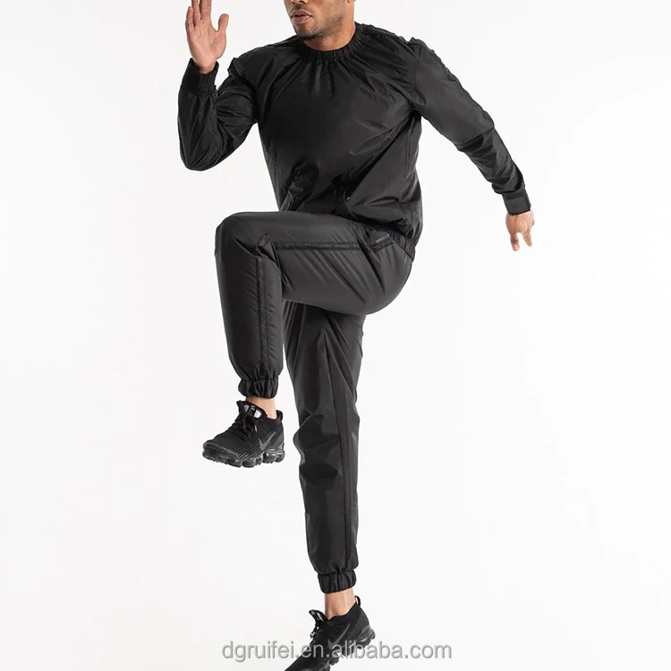 Factory training jogging tracksuit custom logo blank softshell waterproof windbreaker set nylon polyester sauna suit for men