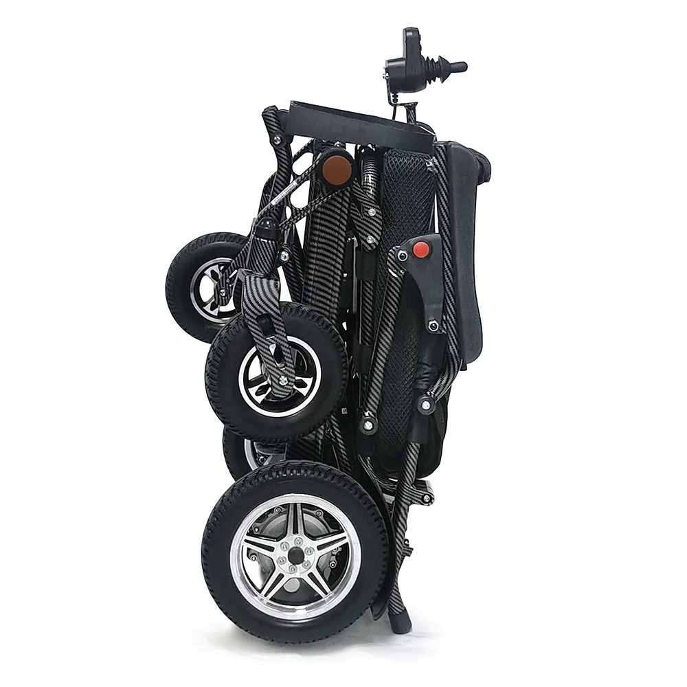 HEDY FEW07 CE Stylish Carbon Fiber Look UltraLight Folding Remote Control Travel Power Chair Electric Wheelchair For The Elderly
