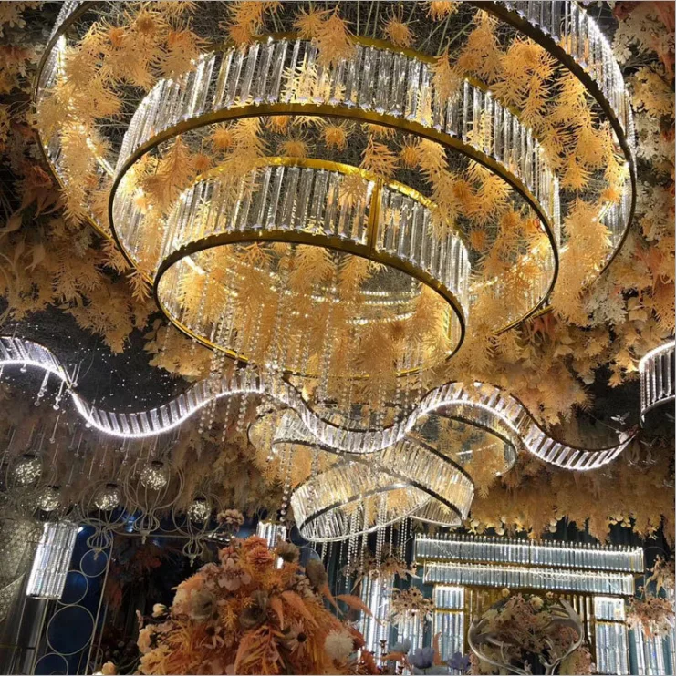 Wedding props wrought iron crystal three-ring ceiling background