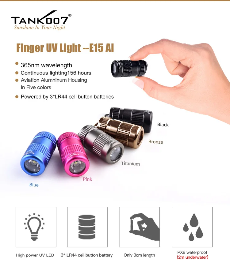 Tank007 Small Custom Logo FlashLight Mini Keychain Flashlight OED ODM LED Torch Light Powerful Finger Torch Aluminum Flashlight
