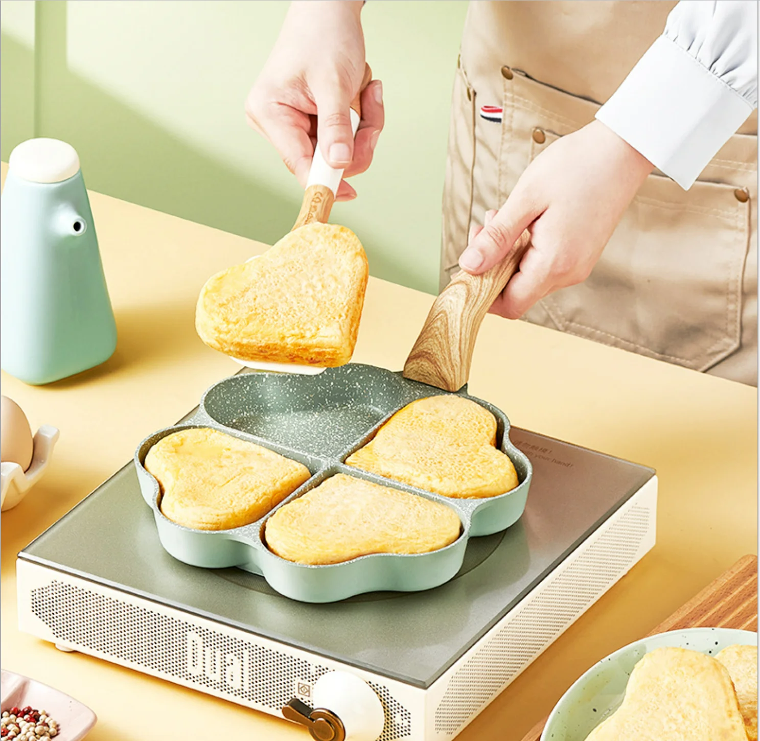Non Stick Frying Pan Cookware Love Four-Hole Pans Not Sticky Pan Heart-Shaped Egg Burger