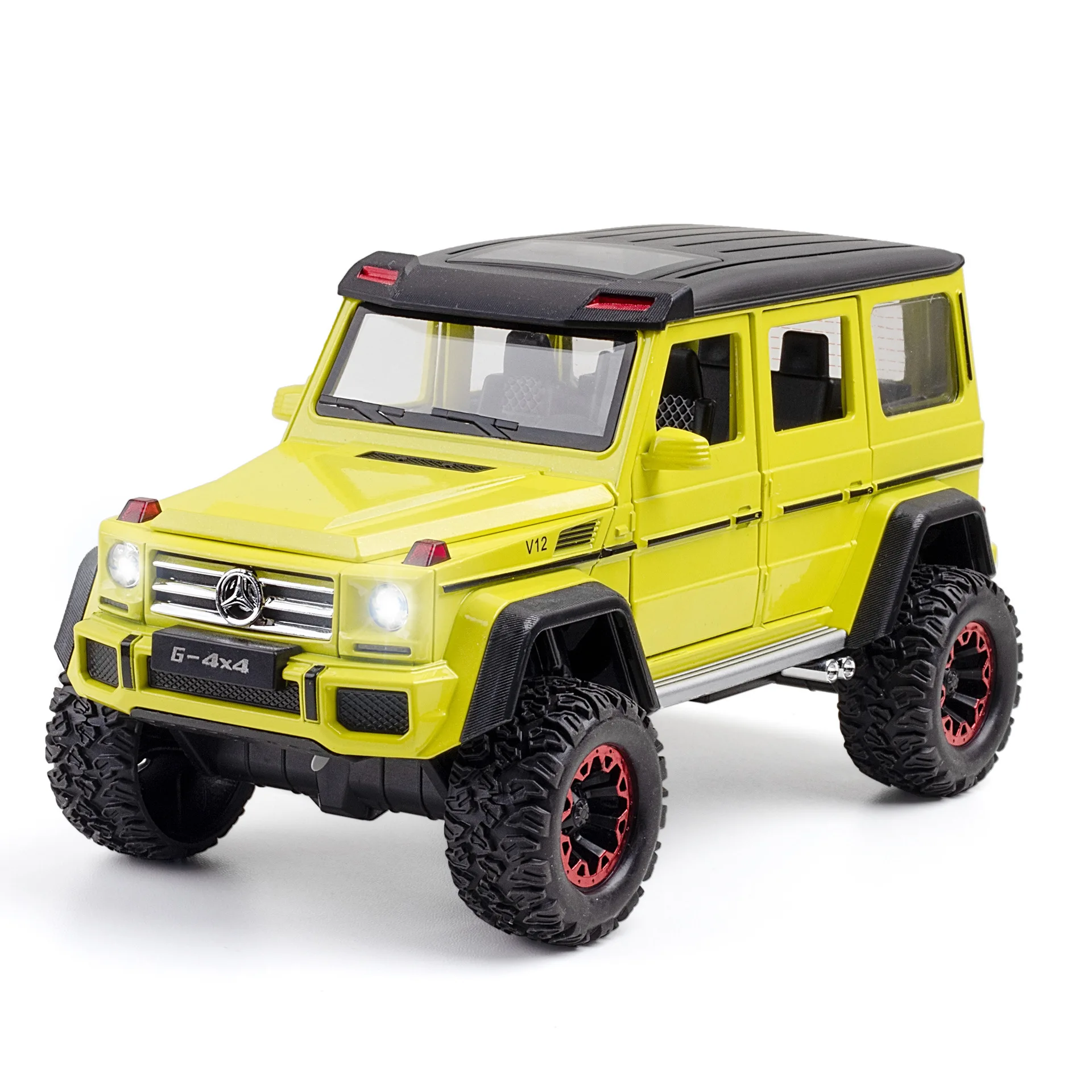 1:24 большие колеса G500 4X4 большая внедорожная модель автомобиля из сплава может нажать на вытяжной механизм со звуком и светом